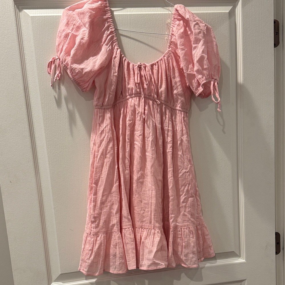 Elegant Pink Puff Sleeve Mini Dress